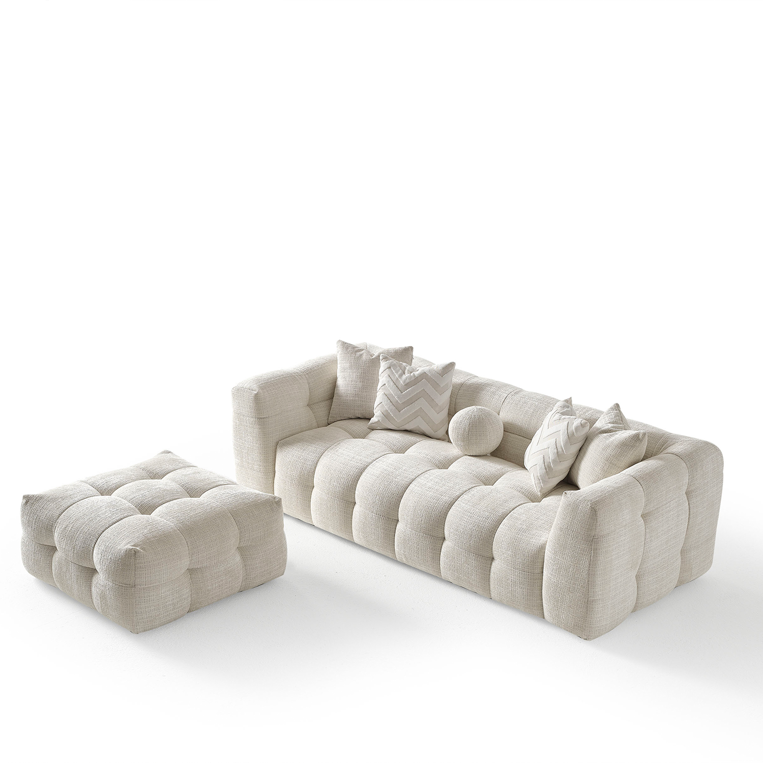 Amsterdam Üçlü Kanepe + Puf - Krem