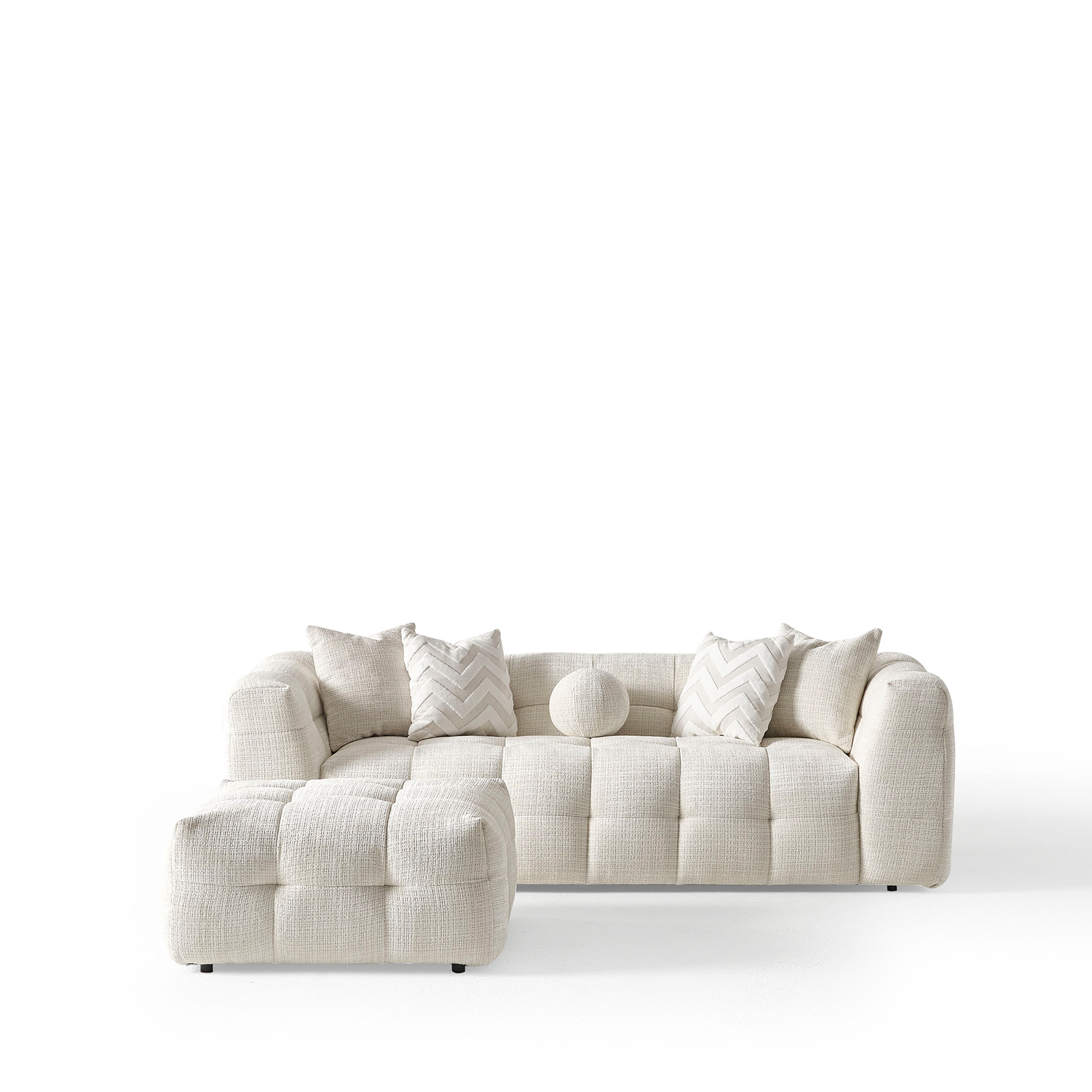 Amsterdam Üçlü Kanepe + Puf - Krem