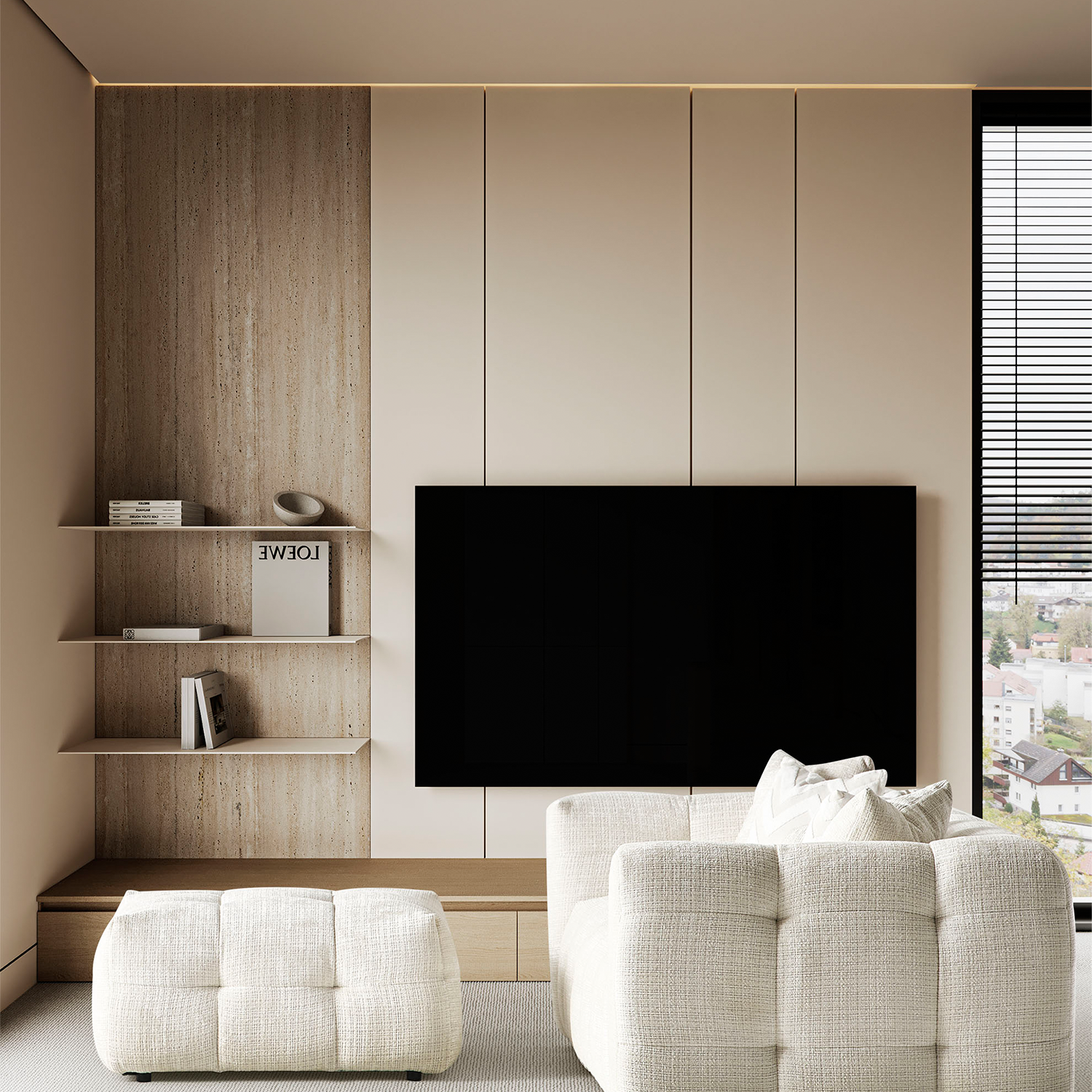 Amsterdam Üçlü Kanepe + Puf - Krem