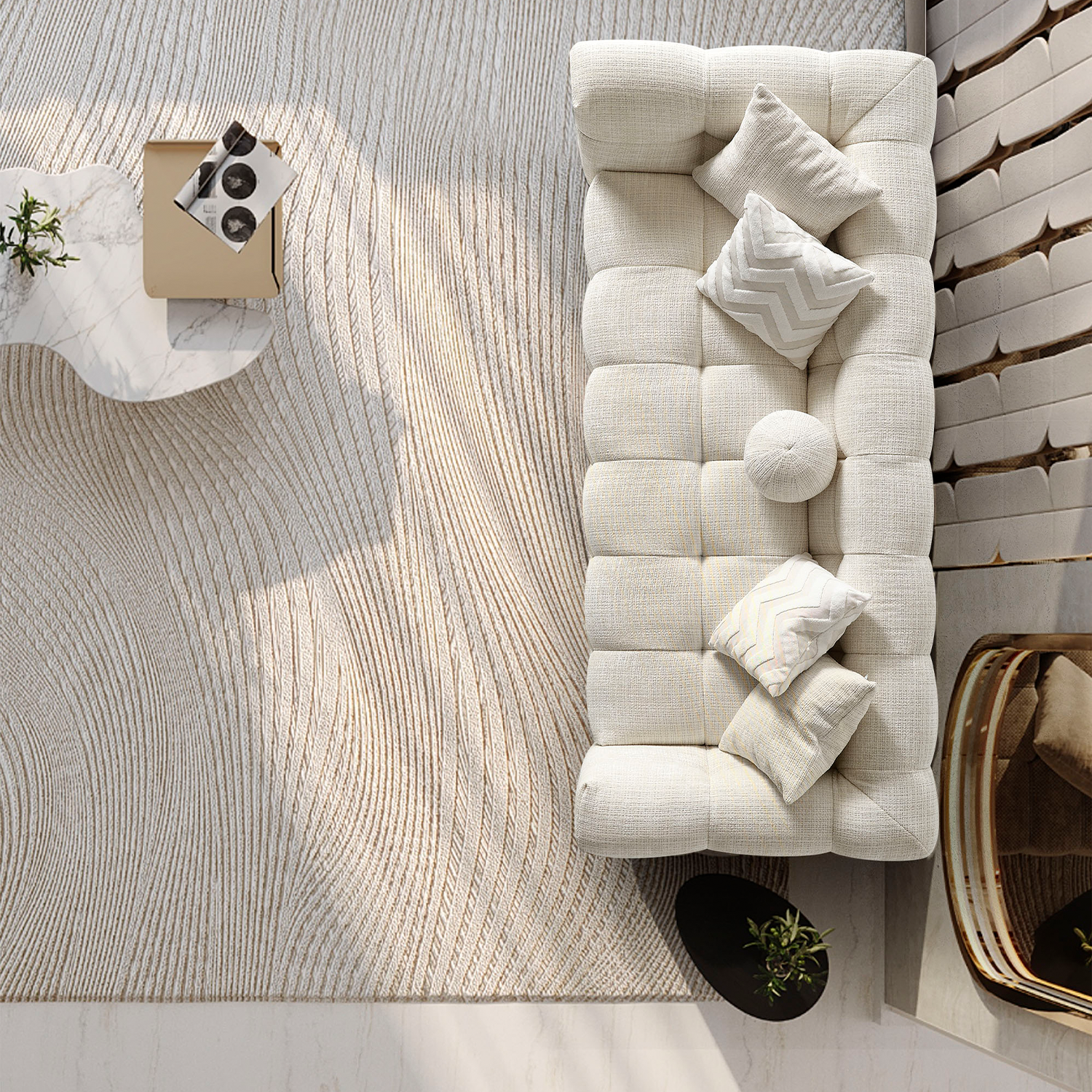 Amsterdam Üçlü Kanepe - Krem