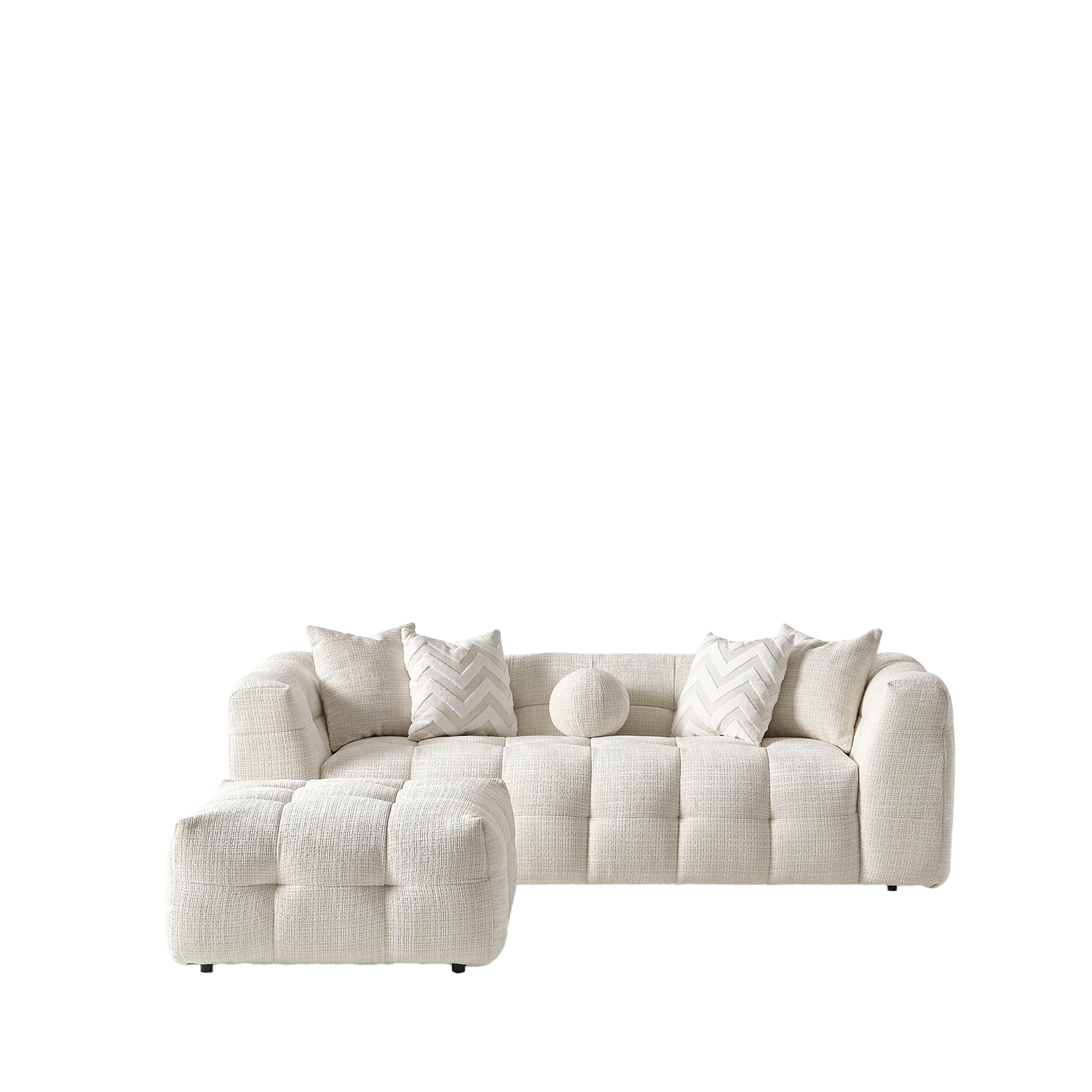 Amsterdam Üçlü Kanepe + Puf - Krem