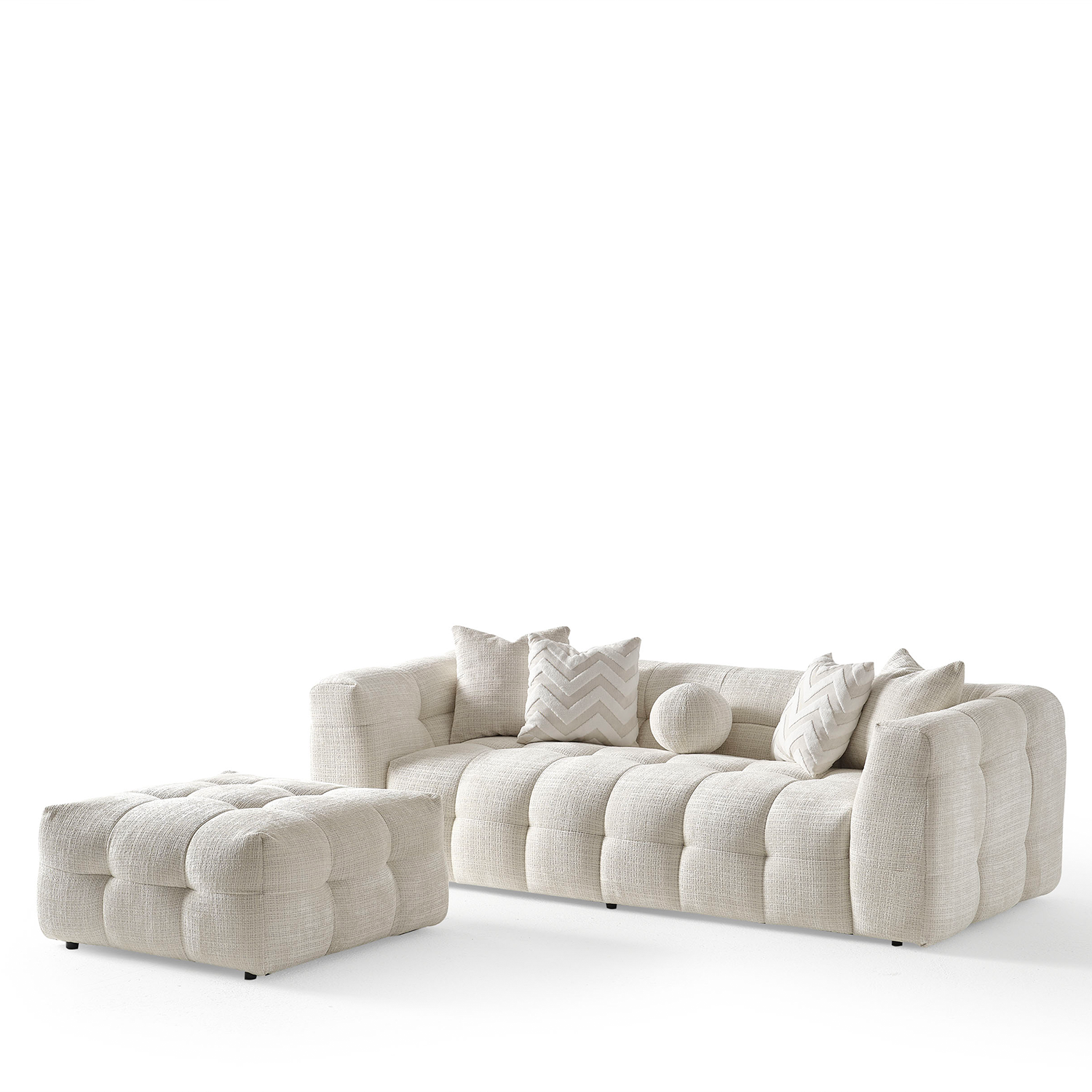 Amsterdam Üçlü Kanepe + Puf - Krem