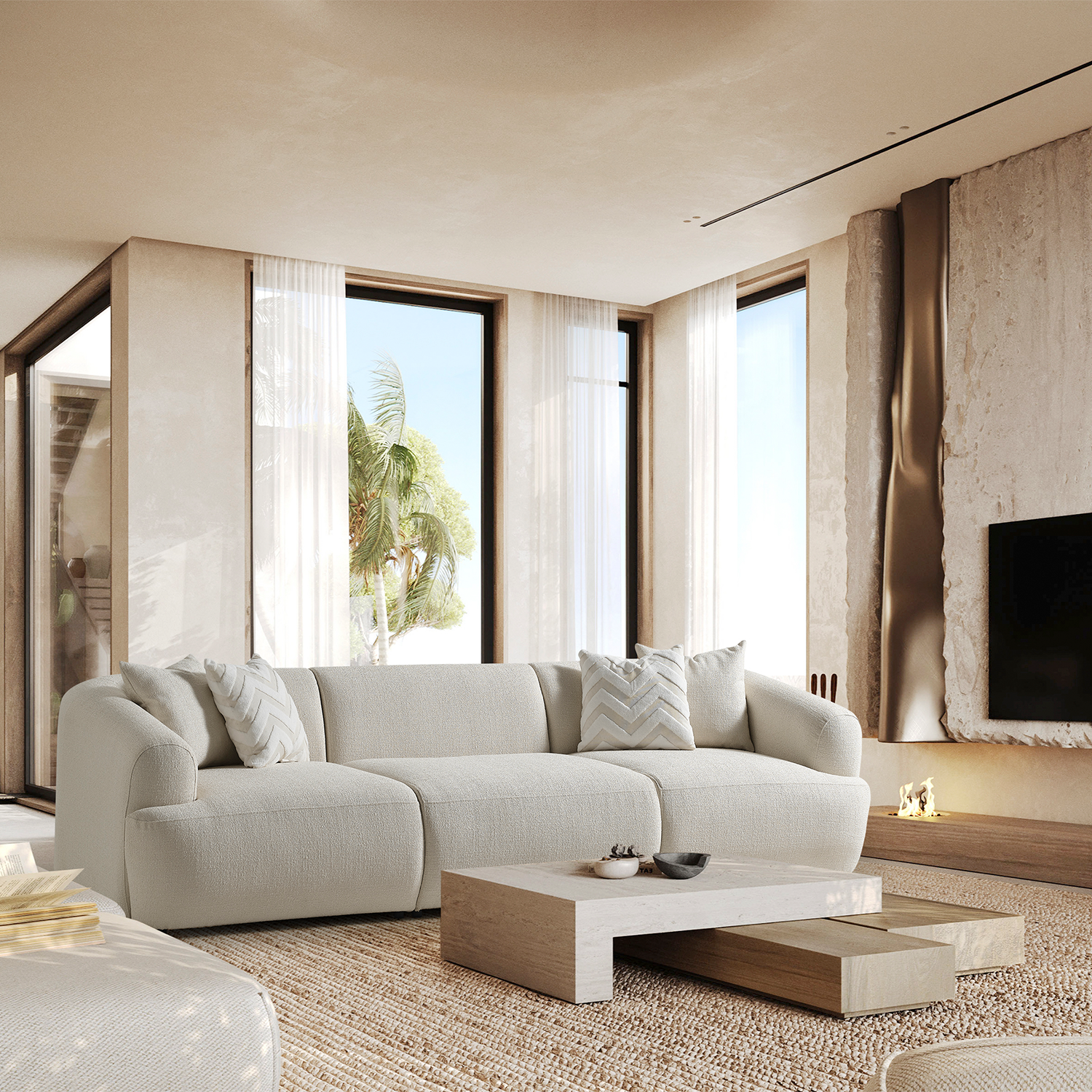 Porto Üçlü Kanepe - Krem