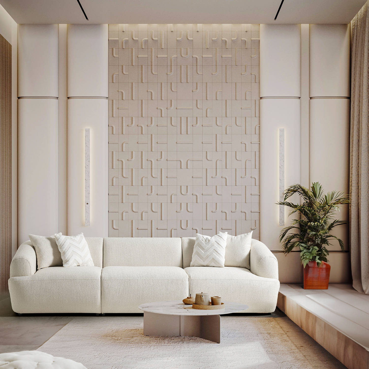 Porto Üçlü Kanepe - Krem