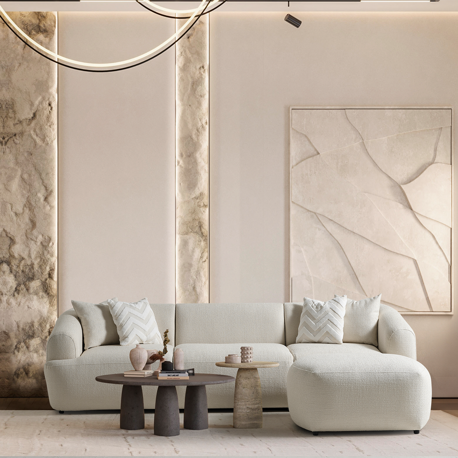 Porto Üçlü Kanepe + Puf - Krem