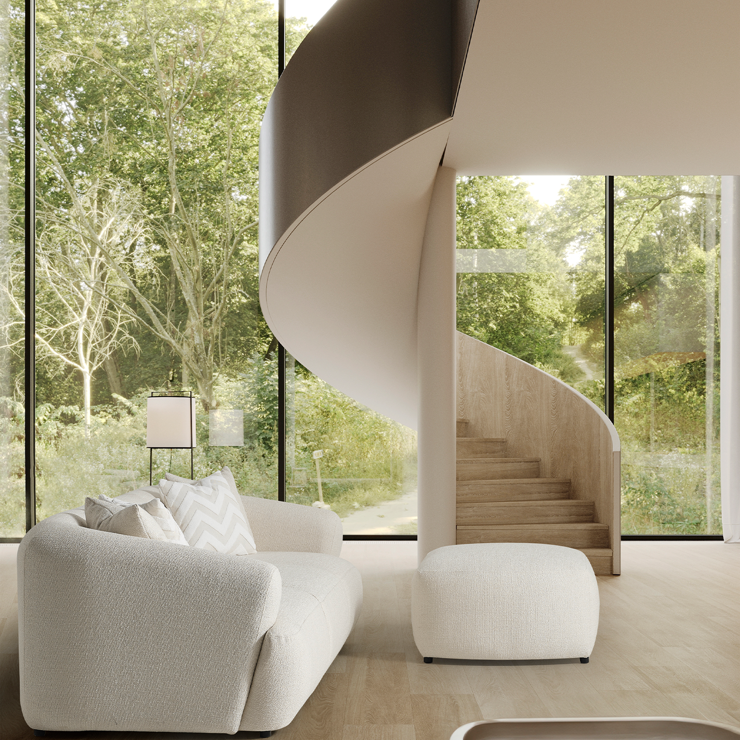 Porto Üçlü Kanepe + Puf - Krem